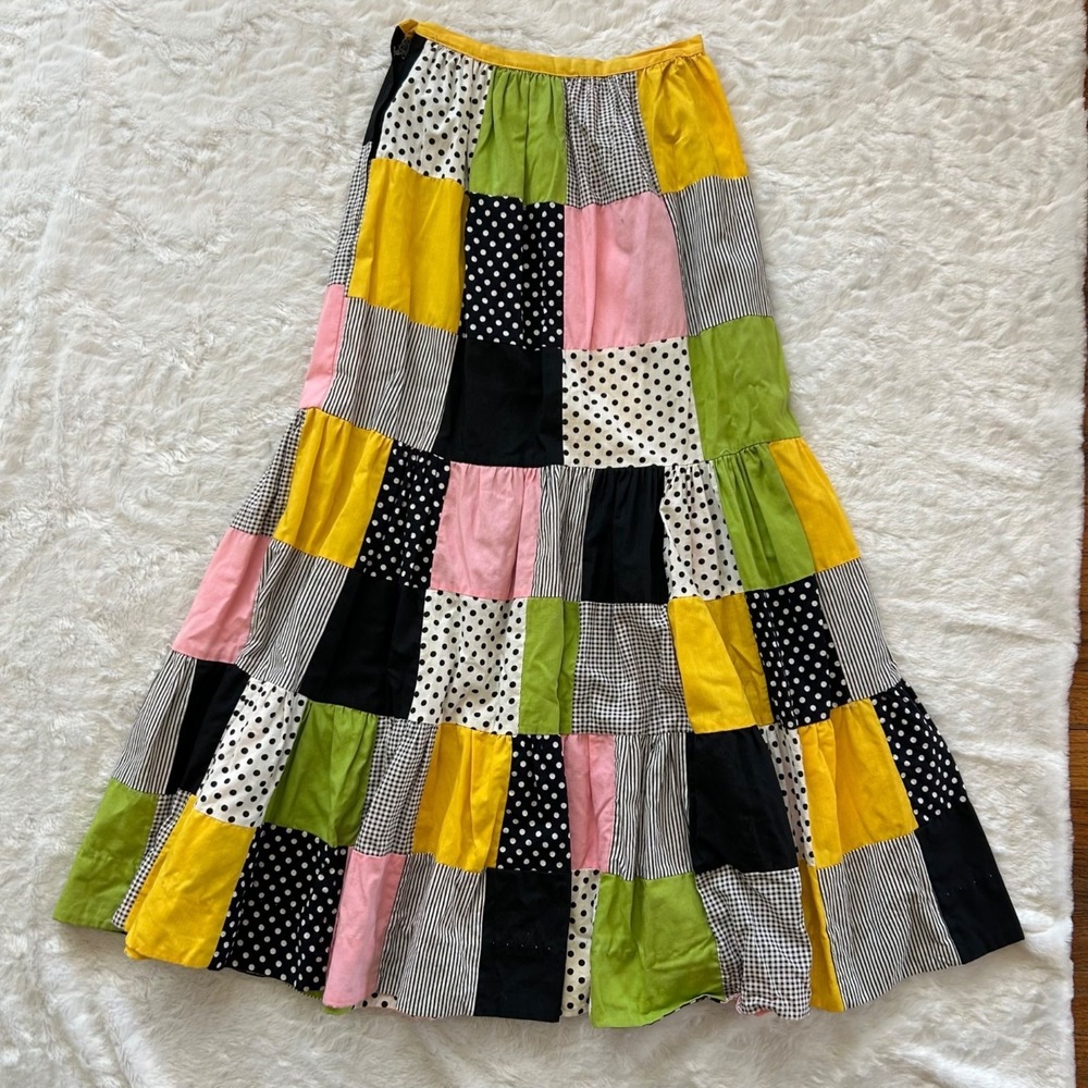 Vintage 70's Patchwork Maxi Skirt Gypsy Whimsical Boho Hippie - Size 2/4 - Picture 6 of 6